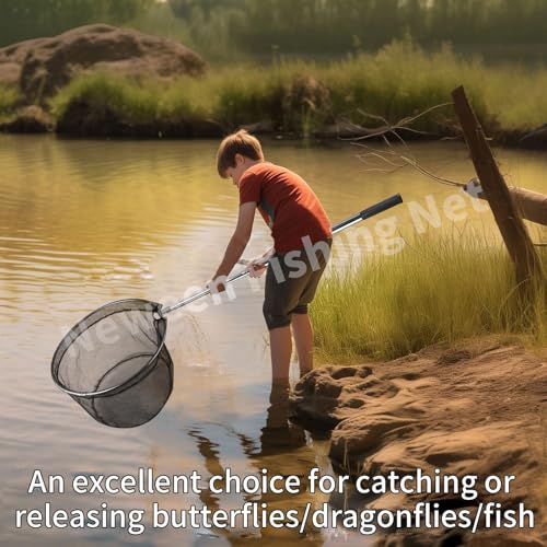 Neween Fishing Net, Foldable Collapsible Telescopic Fish Landing Net, Durable Nylon Material Mesh Landing Net for Easy Catching or Releasing for Trout - style: 61.4" Full Extended (Telescopic Pole)