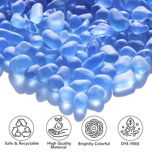 QYGL Sea Glass Stones - 0.55LB Light Blue Frosted Glass Pebbles Gemstones - Perfect for Aquarium Rocks, Fish Tank Gravel, Vase Fillers, DIY Crafts, and Home Decor - color: Light Blue