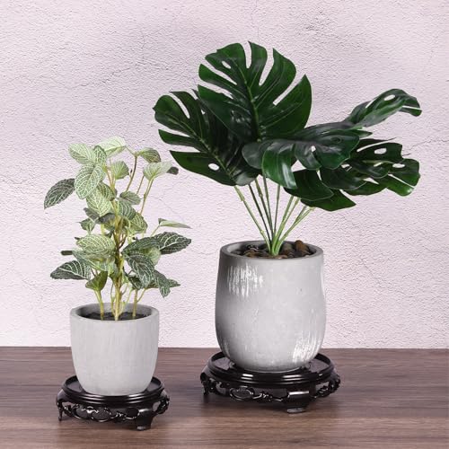 PATIKIL Planter Display Stand, 5.9 Inch Dia Plastic Round Bonsai Base Imitation Wood Style Stand Holder Home Decor Display for Table Lamp Teapot Base, Black - size: 5.9 Inch