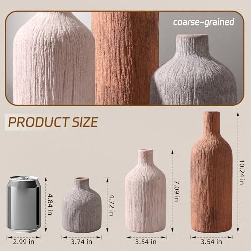 Ceramic Vase Set, 3Pcs Flower Vases for Modern Boho Farmhouse Decor, Decorative Vases for Pampas Grass & Dried Flowers, Distressed Finish - color: M