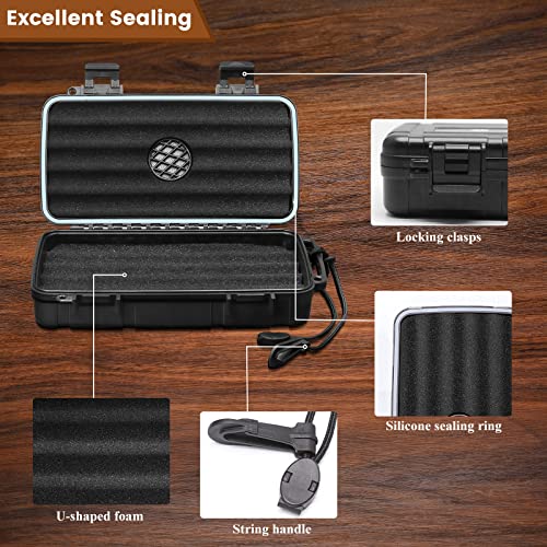 Flauno Travel Cigar Humidor Case - Portable Cigar Box with Humidifier Disc & Cigar Cutter | Waterproof | Crushproof | Airtight | Durable (Holds up to 5 Cigars) - size: Holds up to 5 Cigars