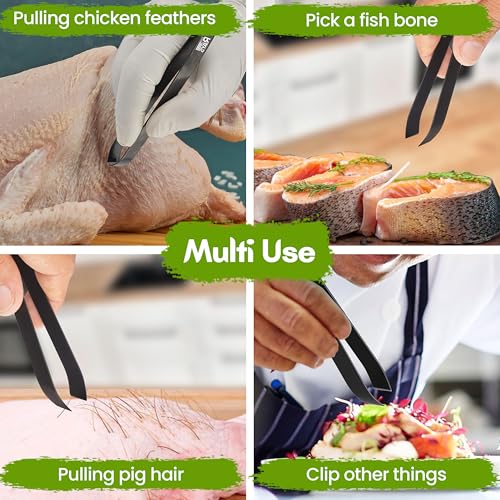 Fish Bone Tweezer Set,4.3" Stainless Steel 2 Piece, Flat and Slant tips Fish bone removal tool. - color: Fish Bone Tweezer Set