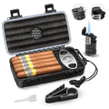 Flauno Travel Cigar Humidor Case - Portable Humidor Kit with Lighter (Without Gas), Cutter, Holder, Humidifier & Dropper, Waterproof, Crushproof, Airtight Seal (Holds up to 5 Cigars) - size: Holds up to 5 Cigars with Cigar Lighter
