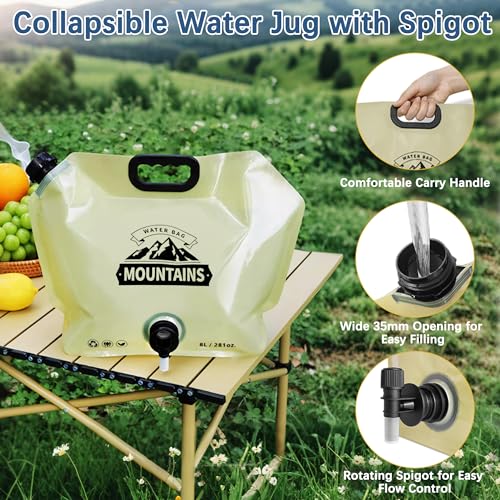 Water Jug Camping 2.1 Gallon Collapsible with Spigot, BPA Free Portable Water Pouch Foldable Water Bags for Outdoor Hiking, Travel and Emergency & Water Storage Containers (Beige-1Pcs) - color: Beige-1Pcs