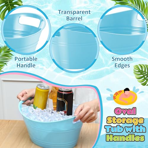 Norme 24 Pcs Oval Storage Tub with Handles, 4.5l Plastic Ice Buckets Bulk for Wine Beer Champagne Drink Cooler Beverage Storage Tub for Parties BBQ Weddings Party Outdoor Celebration(Sky Blue) - color: Sky Blue
