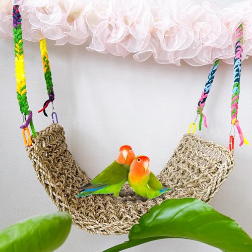 2Pcs Bird Seagrass Mat 20.5×8'' Natural Grass Woven Net Hammock Hanging on Cage Parakeet Climbing Rope Ladder Chew Toys for Lovebird Cockatiel Conure Budgie Cockatoo - size: 2Pcs 20.5×8''