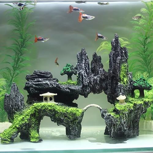 Resin Aquarium Mountain Ornament | Realistic Rock Cave Fish Tank Decorations, Neutral Hideaway for Betta, Guppies & Small Fish, Freshwater & Saltwater Safe