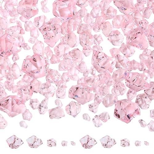 700 Pcs Pink Fake Ice Rocks 5 Sizes Acrylic Plastic Diamonds Crystals Gems Vase Fillers for DIY Craft Wedding Party Centerpieces Table Scatter Makeup Brush Holder Home Decor - color: Pink