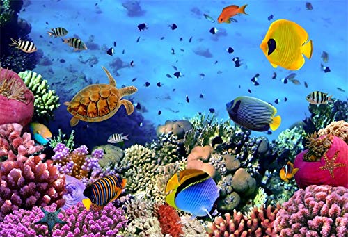 Under The Sea Backdrop,Yeele 7x5ft Underwater Scene Colorful Marine Coral Fishes Aquarium Photography Background,Seabed World Diving Holiday Baby Portrait Photo Booth Shoot Studio Props Wallpaper