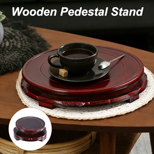 M METERXITY 2 Pack Display Stand, Brown Wooden Stands for Display, Stable Round Base Stand Decor for Fishbowl Planter [Rotation, 2.76'' x 1.34''] - size: 2.76'' Top Diameter
