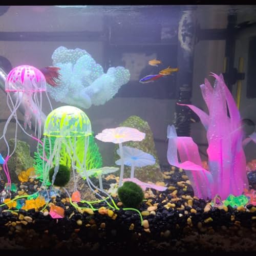 2Pcs Soft Silicone Aquarium Plants Glowing Kelp Fish Tank Plants Decor Artificial Aquarium Plant Decoration Simulation Artificial Water Grass for Fish Tank,Pink,7inch - color: Pink, size: 7inch