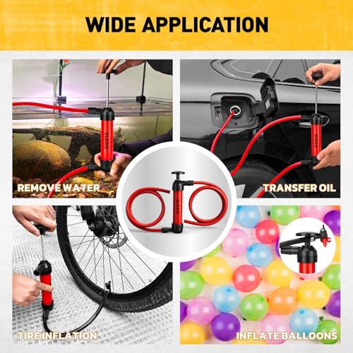 Fluid Transfer Siphon Pump for Gasoline, Multi-Use Liquid Transfer Pump, Fuel Oil Siphon Pumps, Multifunction Hand Inflation Pumps with Inflator Hose adapter, Balloon adapter - color: Multi-Use Red