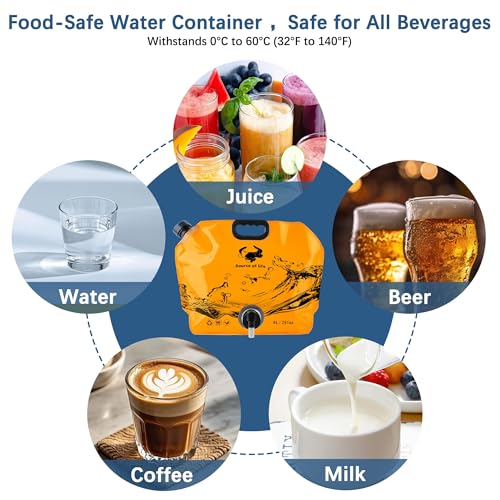 Water Jug Camping 2.1 Gallon Collapsible with Spigot, BPA Free Portable Water Pouch Foldable Water Bags for Outdoor Hiking, Travel and Emergency & Water Storage Containers (Orange-3Pcs) - color: Orange-3Pcs