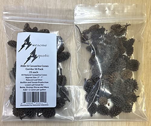 Alder & Casuarina Cones Betta Shrimp Tank Promotes Natural Habitat, Breeding, Tannin Producing Improves Immunity, Easy to Use, by Awesome Aquatic (50-25 ea Alder/Casuarina) - size: 50 - 25 ea Alder/Casuarina