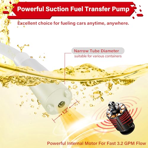 anngrowy Fuel Transfer Pump Battery Powered with Auto-Stop, Gas Can Pump Transfer with 4 Adaptors, 3.2 GPM, 51" Hose, Portable liquid Transfer Pump for Oil, Gasoline, Diesel, Kerosene, Gifts for Him - style: Auto Stop