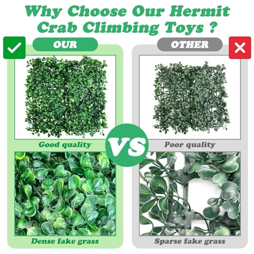 PINVNBY 2 PCS Hermit Crab Climbing Toys Hermit Crab Climbing Wall with Suction Cups Plastic Faux Grass Mat Hermit Crab Accessories for Hermit Crab Tank Decor (24 x 16 Inch)