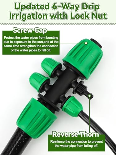 Kalolary 20PCS Locked Barbed Tee Connectors, 1/2” to 1/4” Drip Irrigation Fittings Kit 12/16mm to 4/7mm Tube Lock Female Connector 6-Way Barbed Lock Irrigation Parts for Watering System (Green) - color: Green 1/2" to 1/4" 6-Way