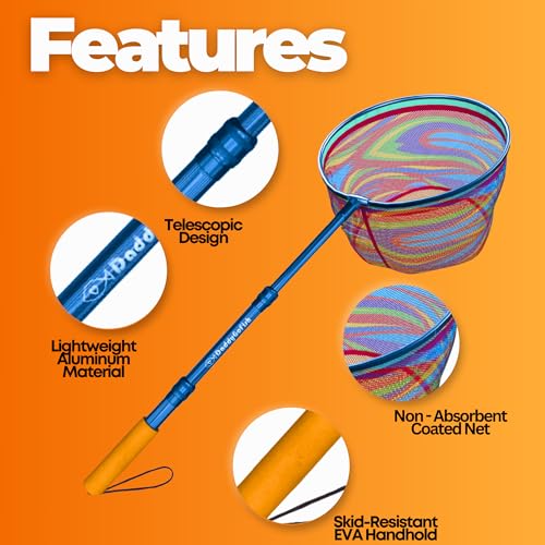 DaddyGoFish Kids Fishing Net - Extendable Telescopic Landing Net for Boy Girl Children Catching Small Fish Crab Shrimp Minnow Dragonfly Beach Pier Lake River Ocean - color: Style 1 (Blue)
