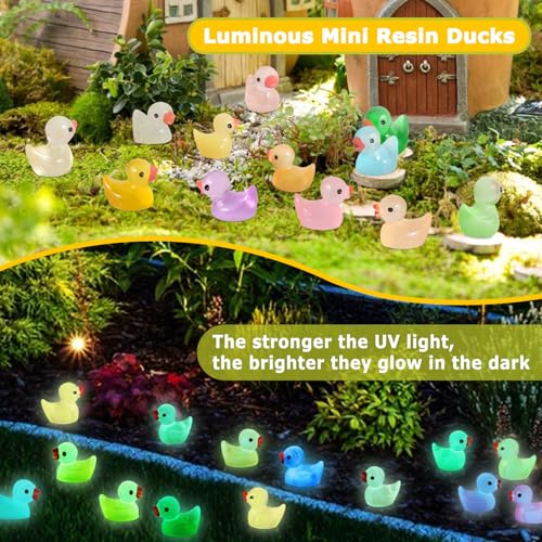 Arcimatto 240 Pack Mini Ducks Tiny Resin Duck Bulk Decor Figures for Miniature Dollhouse Decor Garden Aquarium Potted Ornament, DIY Charm Crafts Hide and Seek Prank Party Favor Toys Gag Gifts - style: Luminous Colorful Ducks