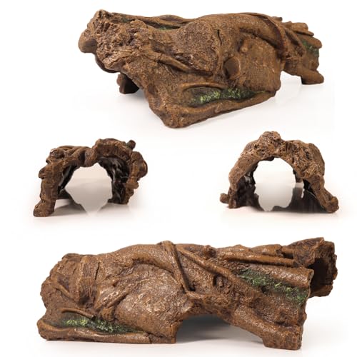 Fish Tank Decorations XL 13.4" Large Bearded Dragon Tank Accessories Driftwood for Aquarium Natural Hollow Tree for Shrimp or Betta Fish Hideout Reptile Tank Accessories