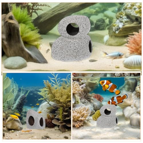 Toyvian 2pcs Aquarium Shrimp Breeding Cave and Fish Hideout Set, Purple Clay Pot Habitat, Compact Ceramic Shelter for Cichlids and Freshwater Fish Tank Landscaping and Hiding