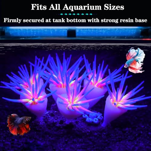 Silicone Glowing Effect Aquarium Fish Tank Decorations, Artificial Soft Anemone Coral Plants Ornaments for Aquarium Decor Landscape, Glow in Dark Fish Tank Accessories Decorations(Blue) - color: Blue