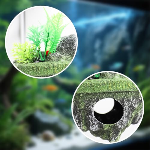 Floating Island Fish Tank Decorations – Aquarium Decor with Hideout Tunnel, Betta Fish and Shrimp Cave, PVC Aquarium Accessory with Artificial Plants - size: Small