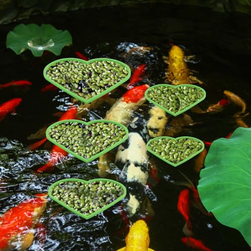 PEUTIER 5pcs Aquarium Floating Plant Rings, Foam Betta Fish Feeding Rings Heart Shaped Fish Tank Feeder Plant Fence Corral Keep Floating Plants in Place & Out of Filters Decor (Green)