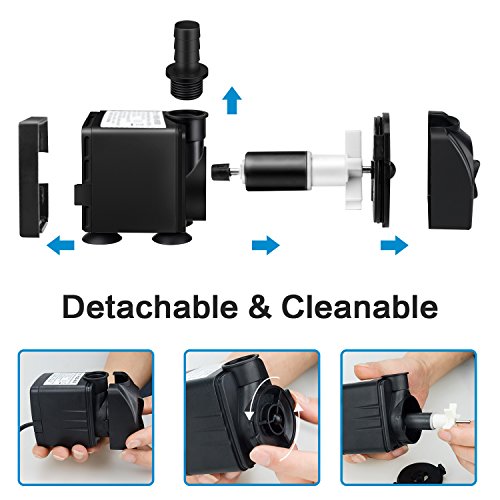 Jhua Water Fountain Pump 300GPH (1100L/H, 21W) Submersible Water Pump, Ultra Quiet Fountain Pumps Submersible Outdoor with 5.9ft Power Cord, 3 Nozzles for Aquarium, Tank, Pond, Statuary, Hydroponics