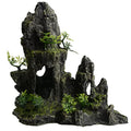 AnRui Large and Tall Aquarium Mountain View Stone Decorations Resin Betta Rock Aquascaping Hiding Cave Ornaments Fish Tank Accessories Decorations with Small Plants - size: 10.62"x4.72"x11.2"
