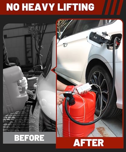 FUELIO Fuel Transfer Pump - USB Charging Electric Gas Pump for Gas Can - Gas Transfer Pump Battery Powered with Automatic Shut Off Nozzle, Fix Clip, Extra Long Hose Gas Can Jug Tank For Gasoline - size: USB Charging