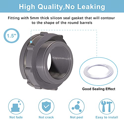 Ququyi 1.5 Inch PVC Bulkhead Water Tank Connector Adapter Fitting with Plugs Thru-Bulk Pipe Fitting for Rain Barrels, Aquariums, Ponds(Set of 2) - size: 1.5"-2pcs