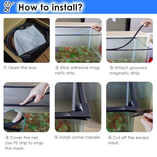LZMZMQ Magnetic Aquarium Cover Fish Tank Lid, Home Fish Tank Protector from Cats, Square Terrarium Top Covers Anti-Fish Jump Net with Corner Handles(L45xW25cm)