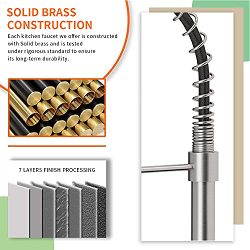 Kitchen Faucet with Pull Down Sprayer Industrial 1 Handle 1 Hole Or 3 Hole Faucet for Farmhouse Camper Laundry Utility Rv Wet Bar Sinks, Stainless Steel Brushed Nickel - color: E - Nickel&Black