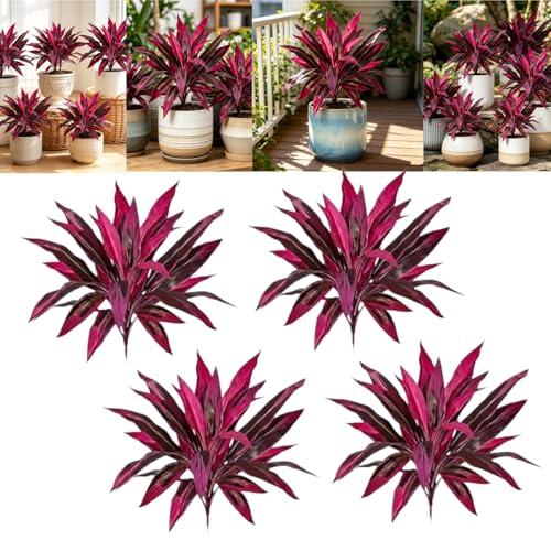 2PCS Artificial Boston Fern & Dragon Tree Plants, Large Realistic Faux Plants for Indoor & Outdoor Decor, Lifelike Greenery for Patio, Garden, Balcony & Home Decoration(4pcs) - color: 4pcs