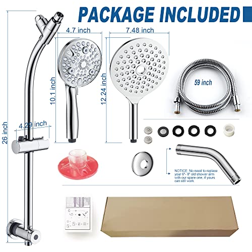 7.5" Rotatable Dual Shower Head with Handheld Combo, Kids Friendly Low 3-Way Diverter, Adjustable Slide Bar for Whole Family Use, Enjoy High Pressure Rainfall Spa Shower, Polished Chrome Finish