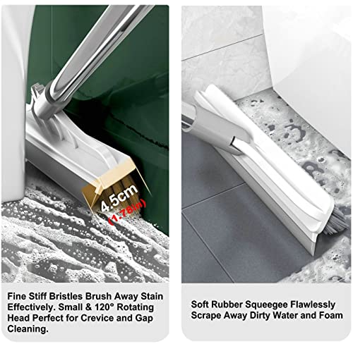 2 in 1 Floor Brush Scrubber with Long Handle Grout Brush 3 Poles 53.5'' New Upgrade Stiff Bristle Cleaning Scrub Brush with Squeegee 120°Rotating Tile Brush for Cleaning Bathroom Glass Patio Kitchen - color: White
