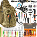 PLUSINNO Fishing Backpack with Fishing Rod and Reel Combos Tackle Boxes, Waterproof Tackle Backpack for Fishing Gear with Rod Holder, Fishing Gifts for Men with Fishing Tool Kit... - color: Khaki Camo Backpack With Rod and Reel Combo