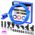 TAILONZ PNEUMATIC Blue 3/8 Inch OD 10 Meter 32.8ft PU Polyurethane Air Tubing Kit Pipe Hose Air Line Tubing Air Hose Fittings Push to Connect Fittings(27PCS) - color: Blue, size: 3/8" OD - 32.8 FT