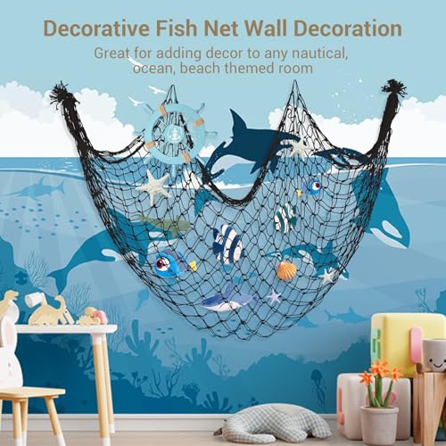 2 Pack Fish Net Decorations, 80x40 Inch Black Fishing Net Decor for Pirate Under The Sea Beach Theme Party, 3mm Thick Natural Cotton Versatile Nautical Netting for Wall Table Ceiling Halloween Decor - color: Black, size: Large - 2 Pack