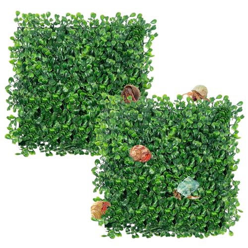 Rainmae 2Pack Faux Grass Mat Fake Turf Hermit Crab Climbing Wall, Hermit Crab Climbing Toys, Plastic Aquarium Plants Lawn Hermit Crab Supplies Climbing and Hide Toy for Gecko Reptile Lizard 10x10 inch - color: 2 Pack
