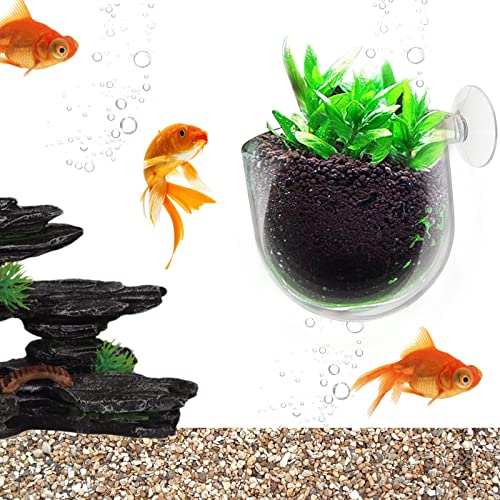 Uenhoy 3 Pcs Plastic Aquatic Plant Pots, Aquarium Plant Pots with Suction Cups, Acrylic Aquarium Planter, Red Shrimp Live Plant Fish Tank Holder