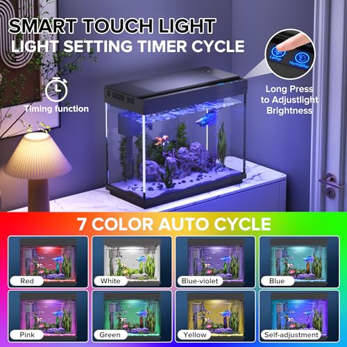 Fish Tank, 2.4 Gallon Fish Aquarium, Fish Tank Starter kit with Smart Humidifier, Temperature Display, 7-Color Lighting, 3 in 1 Quiet Pump with Filteration & Oxygenation & Circulation - color: Black
