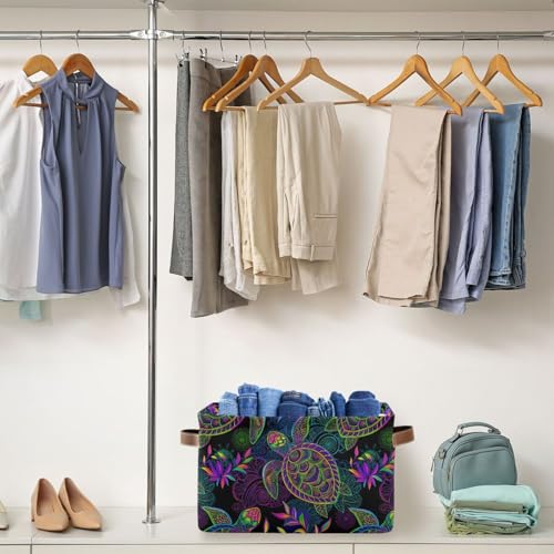 Large Storage Basket Bin Mandala Sea Turtle Storage Cube Box Foldable Canvas Fabric Collapsible Organizer with Handles for Home Office Closet - color: Mandala Sea Turtle, size: 1 PCS