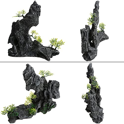 Saim Large Aquarium Mountain View Stone Ornament, Resin Rockery Fish Hiding Cave Aquarium Decoration for Amano Shrimp Cichlid to Play,Hide and Rest Fish Tank Landscape Decoration