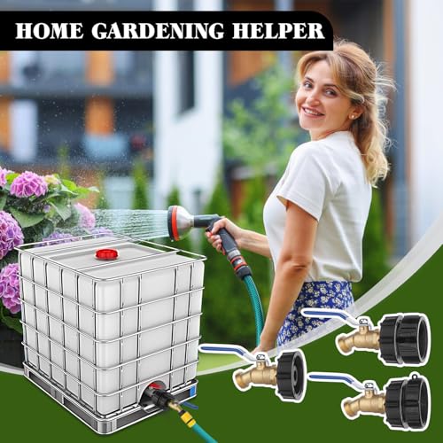 IBC Tote Hose Adapter 275-330 Gallon IBC Tote Water Tank Fittings, 3/4" NPT to 3/4" GHT Lead-Free Compliant Brass Garden Hose Faucet with 2.44 "fine, 2" fine and 2 "coarse Thread Adapter - color: High Flow Valve