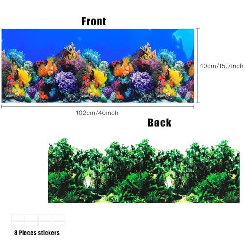 Lainrrew Aquarium Background Poster HD, Dual-Sided Water Plants & Fish Tank Landscape, 16"x40", Vivid Marine Life, Waterproof Scenery, Easy to Install, Durable Tank Decor (Type 4) - color: Type 4
