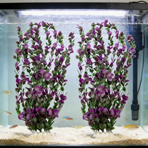 Tfwadmx Large 25.6 inch Aquarium Plants 2 Pcs Tall Artificial Water Seaweed for Fish Tank Decor Plastic Plant for Fish Shrimp About - color: Purple-25''(2pcs)
