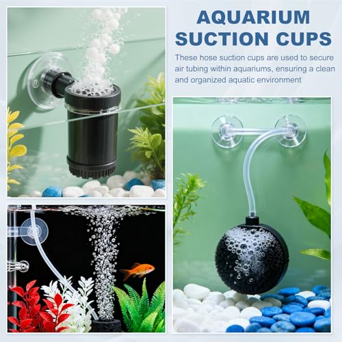 Aquarium Suction Cups, Fish Tank Suction Cups Clips Airline Tube Holders Clamps (Plastic, 15Pcs, Black) for 0.7" Fish Tank Airline Tubing Binding Moss Shrimp Nest, 17x30MM