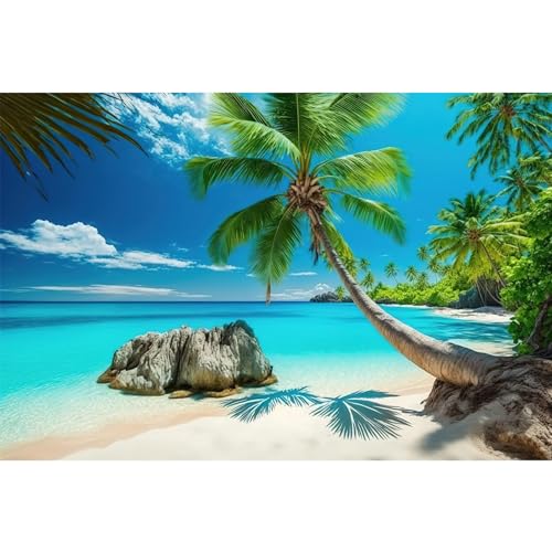 Ocean Beach Aquarium Background Tropical Beach Seascape Coconut Trees Terrarium Backgrounds Sunny Seabeach Coastal Landscape Fish Tank Background Blue Ocean Sandbeach Reptile Tank Backgrounds 30x12in - color: Dark Aqua, size: 30(W)x12(H)inches/ 75(W)*30cm